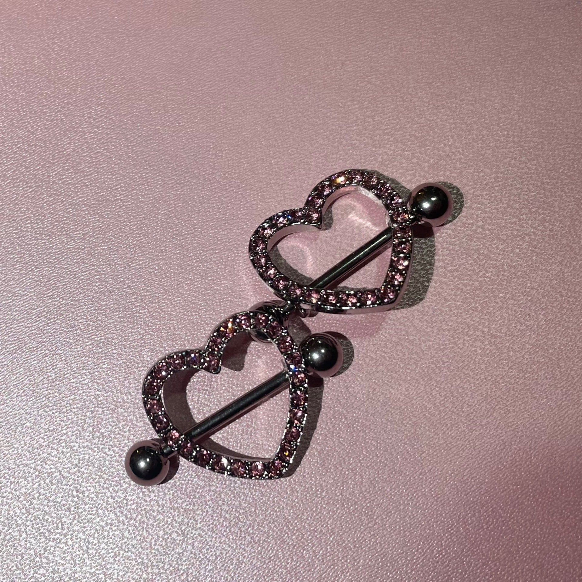 Pink Heart Nipple Rings Pair NameSake Tattoo and Piercing